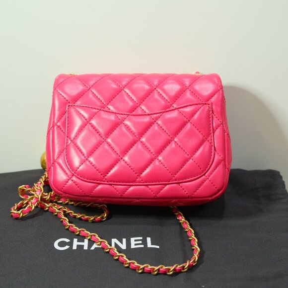 Chanel Quilted Lambskin Mini Square Flap with Pearl Crush Fuchsia Pink NWOT - Picture 2 of 16